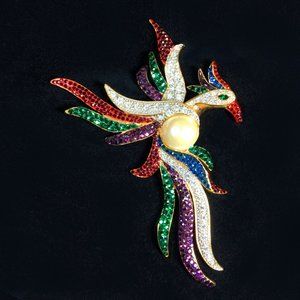 Dramatic Mulit-colored Large Phoenix Taking Flight Pin/Brooch